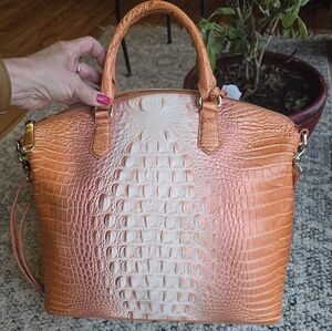 Brahmin Orange-to-Cream Ombre Croc-Embossed Satchel